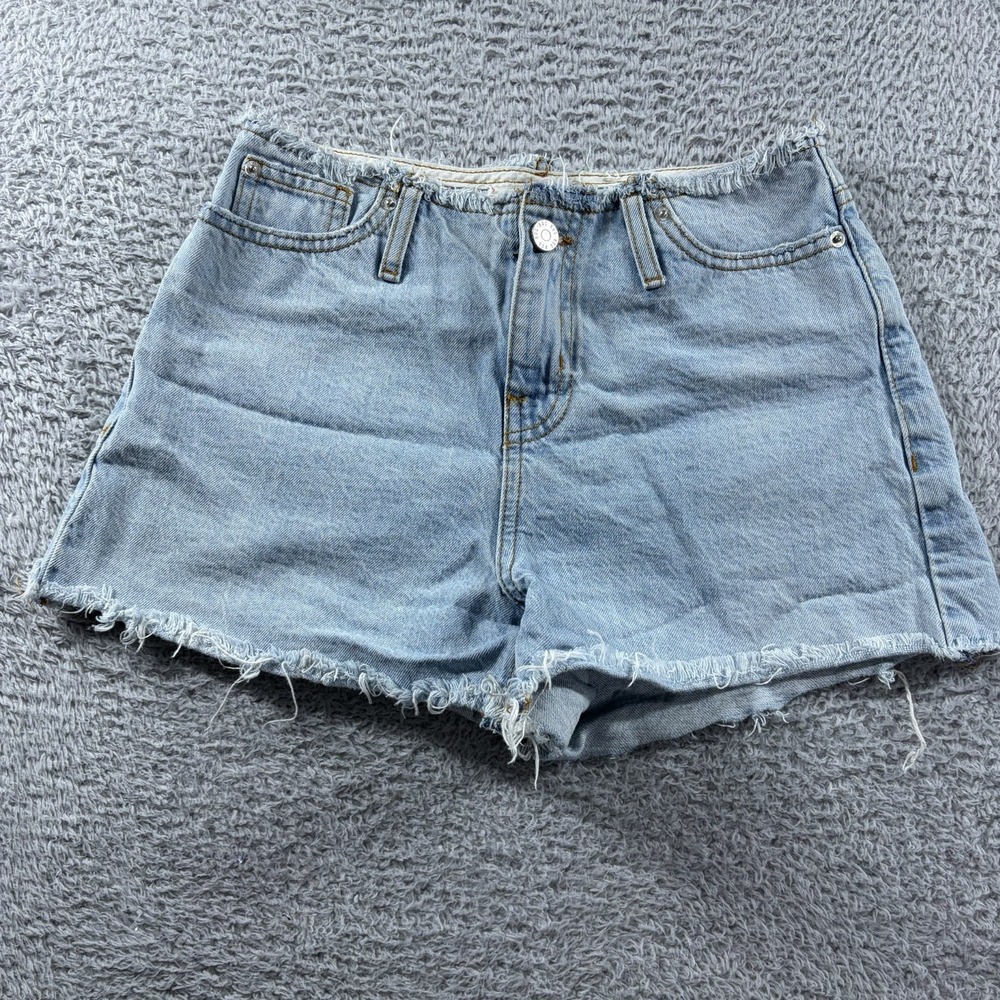 BDG Shorts Women 25 Light Wash Blue Micro Festival Booty Short Shorts Raw Hem